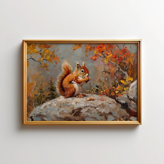Red Squirrel Painting Art Print, North Wildlife Decor
