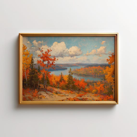 Autumn Landscape Painting Of Lake Maple Trees Art Prints Algonquin Provincial Park Wall Nature Dcor Canada