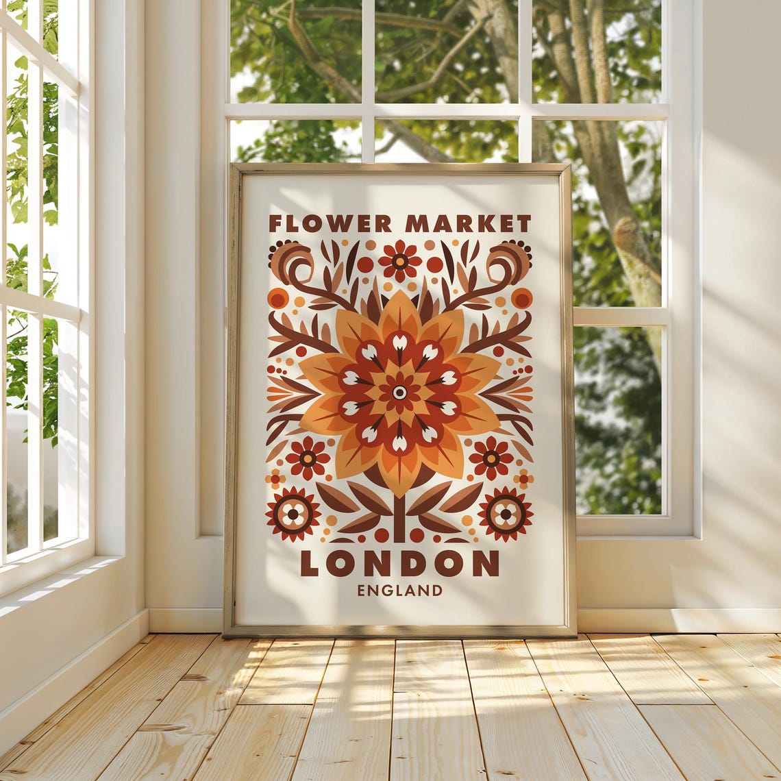 Flower Market London England Fall Folk Botanical Orange Art Poster - Image 3