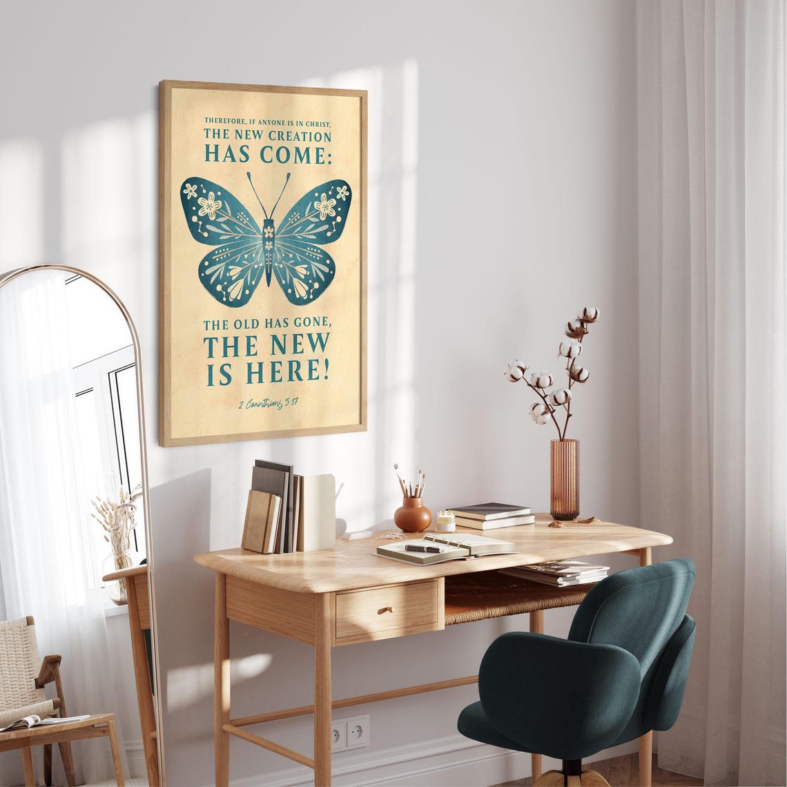 2 Corinthians 517 Wall Art Butterfly New Creation Scripture Print Bible Verse Wall Art Christian Gift Home Decor - Image 3