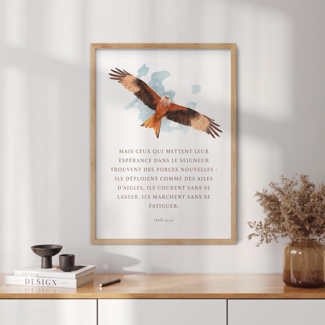 Isaiah 4031 French Bible Verse Eagle Watercolor Scripture Art Poster - Image 3