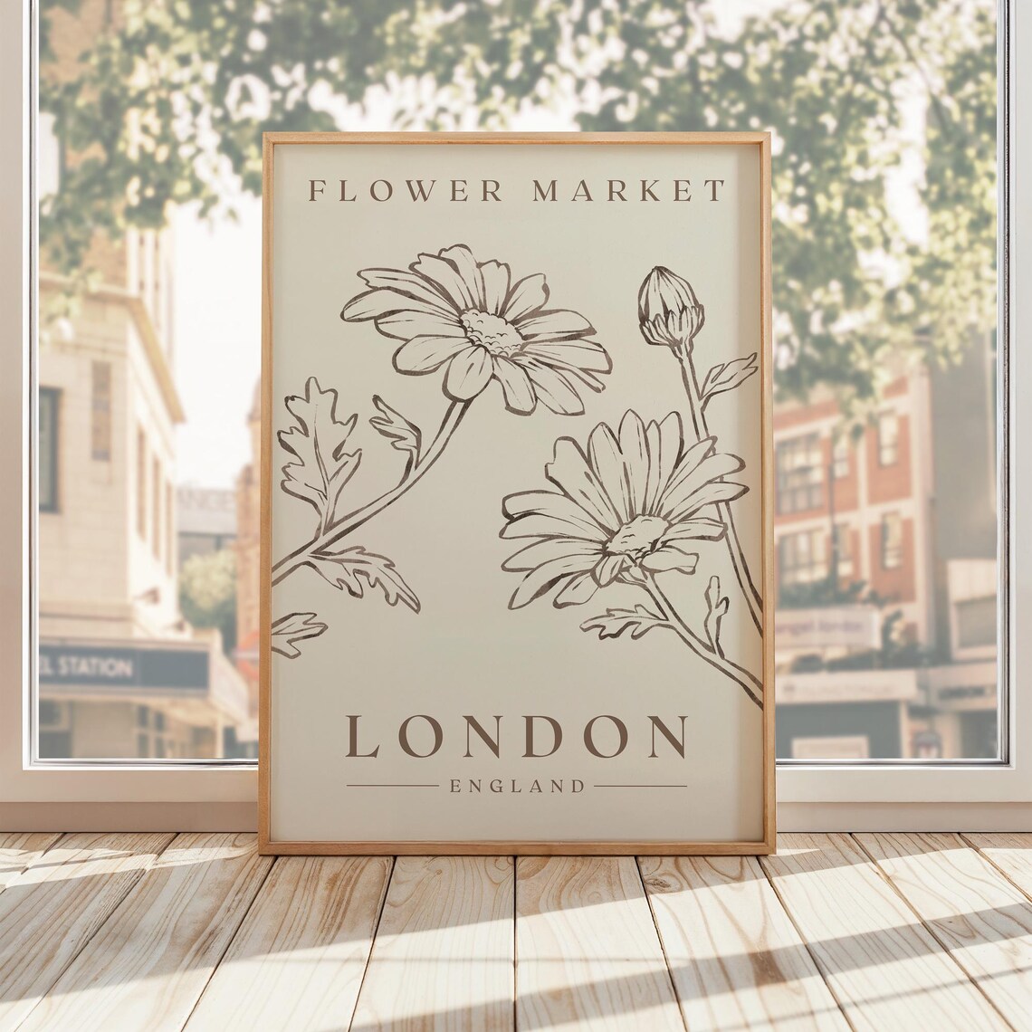London England Flower Market Daisy Line Drawing Minimal Art Poster - Image 2