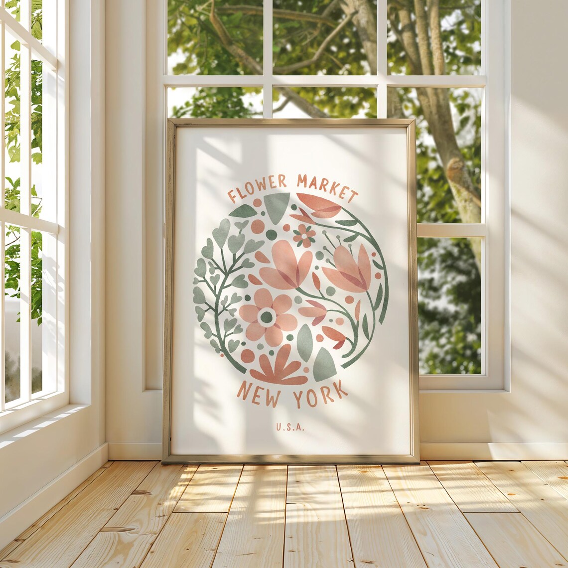 New York Flower Market Pastel Floral Wreath USA Botanical Art Poster - Image 3