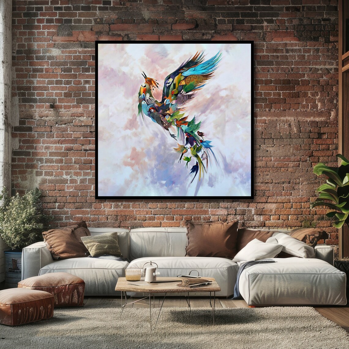 Colorful Bird Composed of Flying Parrots Whimsical Art Poster - Image 3