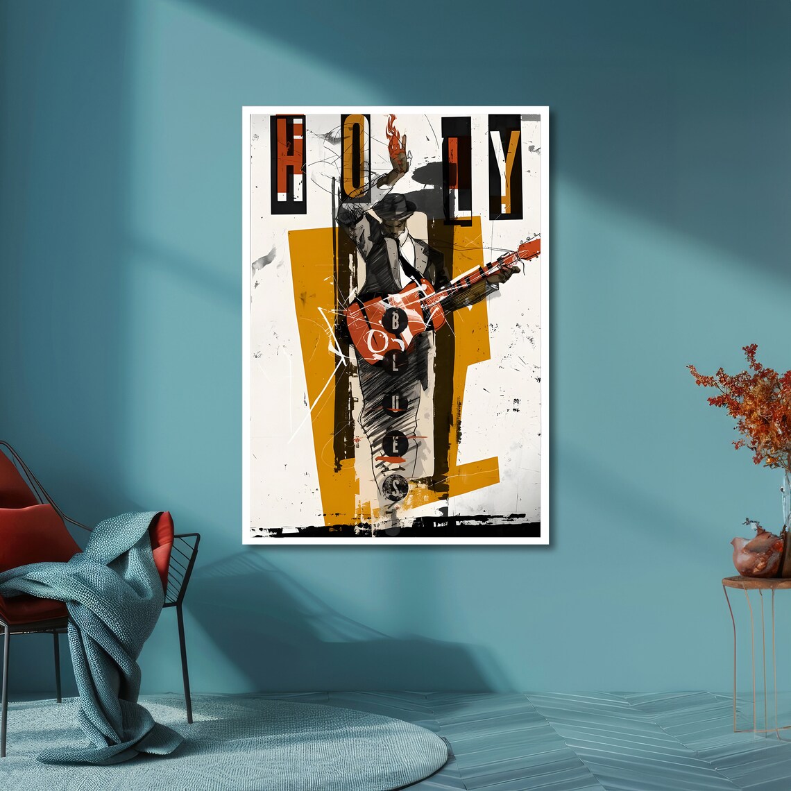 Holly Blues Graphic Music Poster Retro Guitar Player Art Deco Style - Image 6