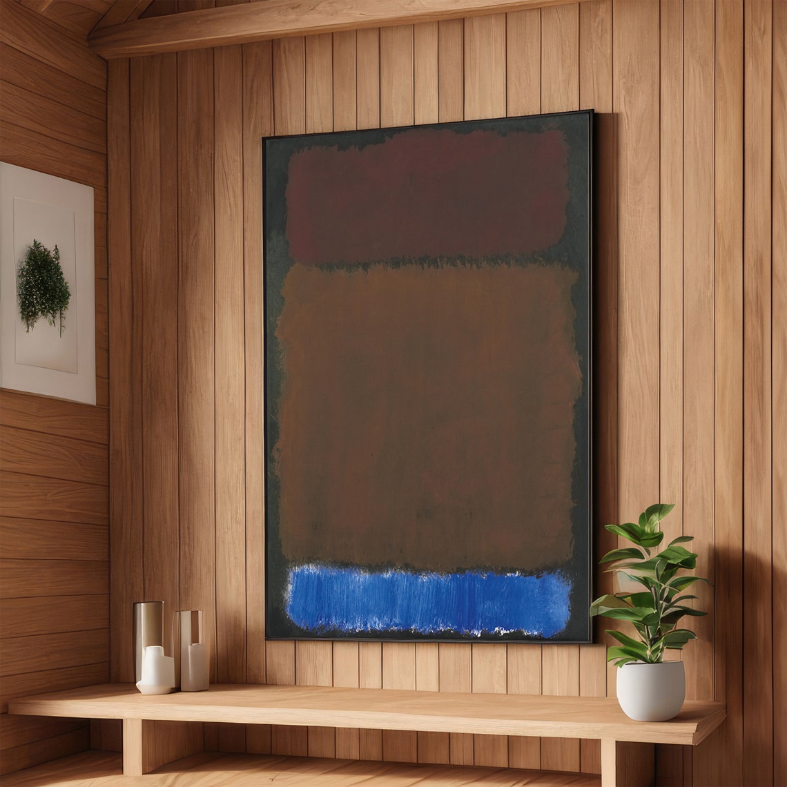 Earthy Brown and Cobalt Blue Rothko-Inspired Abstract Poster