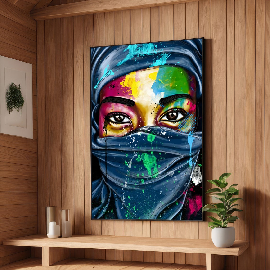 Veiled Woman Rainbow Eyes Graffiti Portrait Street Art Poster