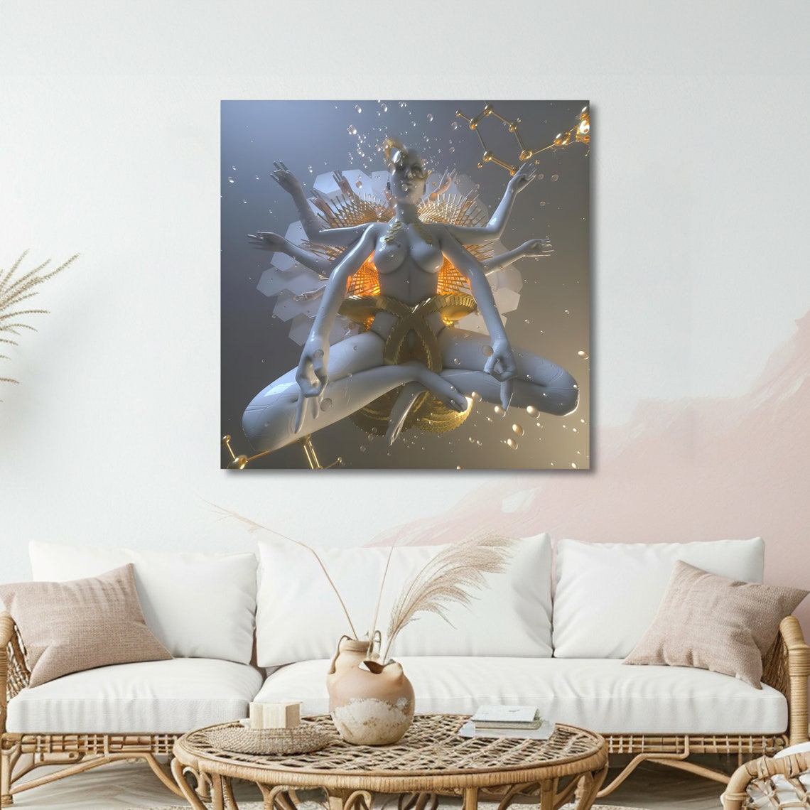 White and Gold Multi-Armed Meditation Goddess Spiritual Poster - Image 5