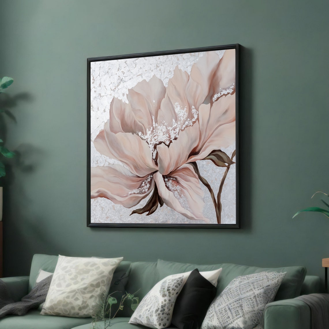 Blush Pink Peony With Silver Shimmer Elegant Floral Bloom Art Poster