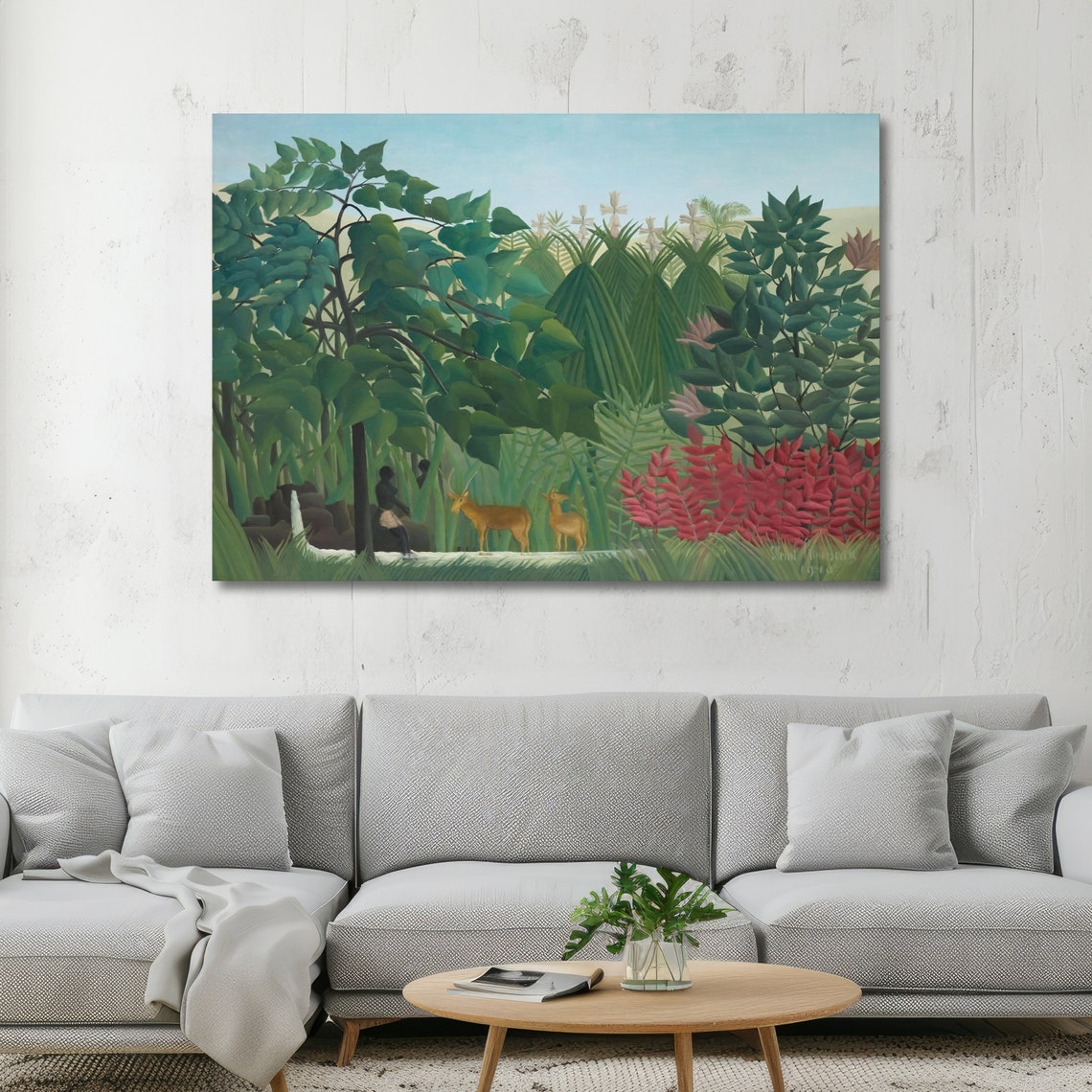 Rousseau Exotic Tropical Jungle with Deer and Red Blossoms Poster - Image 5