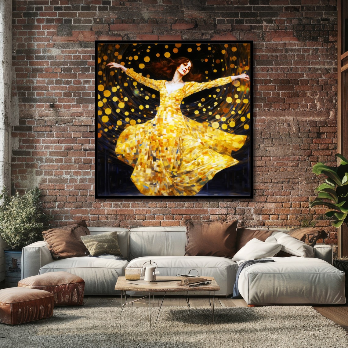 Golden Stardust Dancer Art Elegant Woman In Golden Dress Abstract Dance Painting Ready To Hang Wall Decor - Image 2
