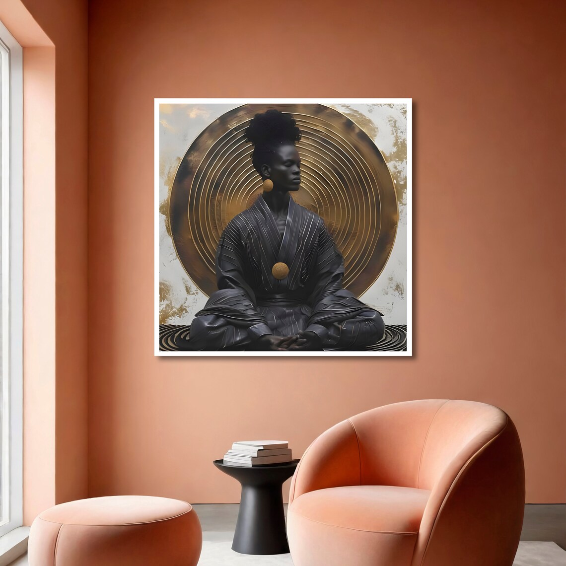 African Woman Meditating Before Golden Spiral Zen Portrait Art Poster - Image 6