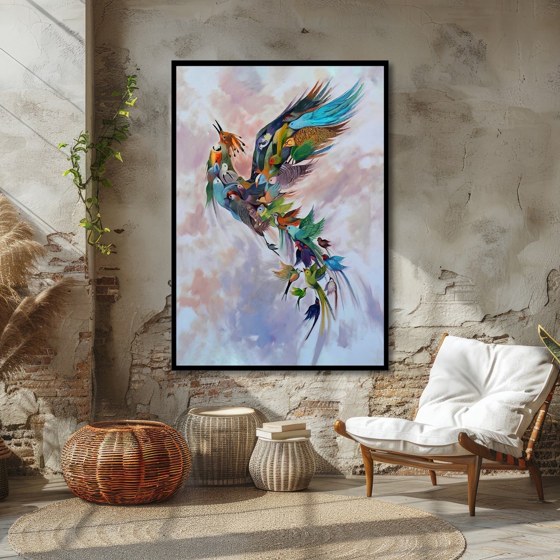 Colorful Birds Forming Giant Bird in Flight Freedom Art Poster - Image 2