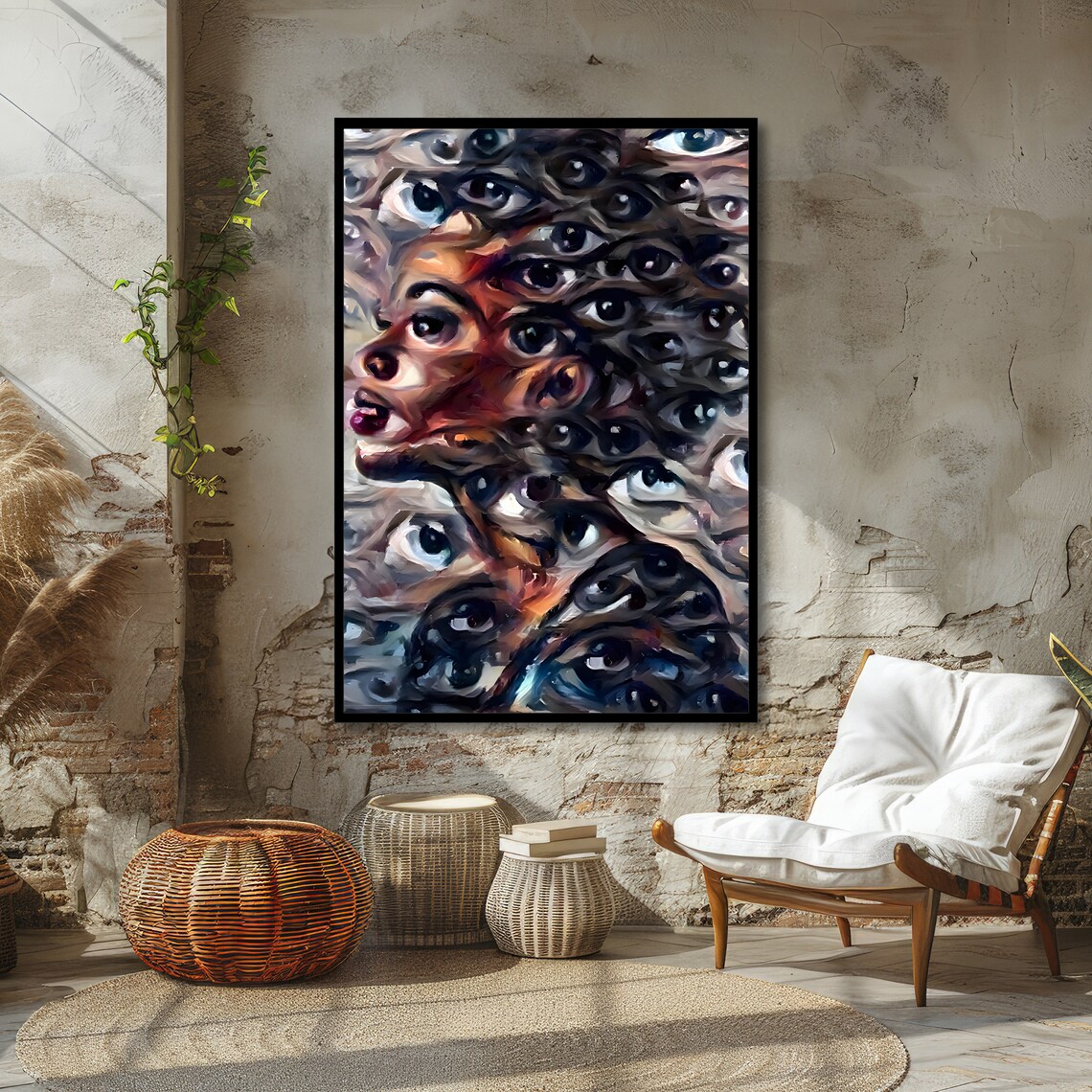 Surreal Woman Profile Surrounded By Hundreds Of Painted Eyes Art Poster - Image 4