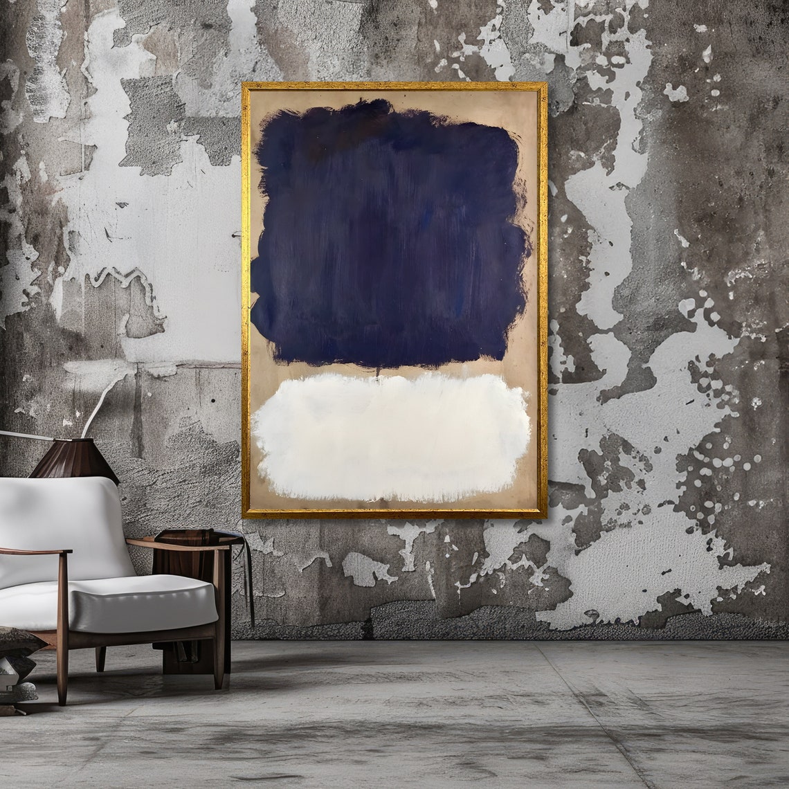Navy Blue and White Rothko-Inspired Color Block Artwork Poster - Image 5