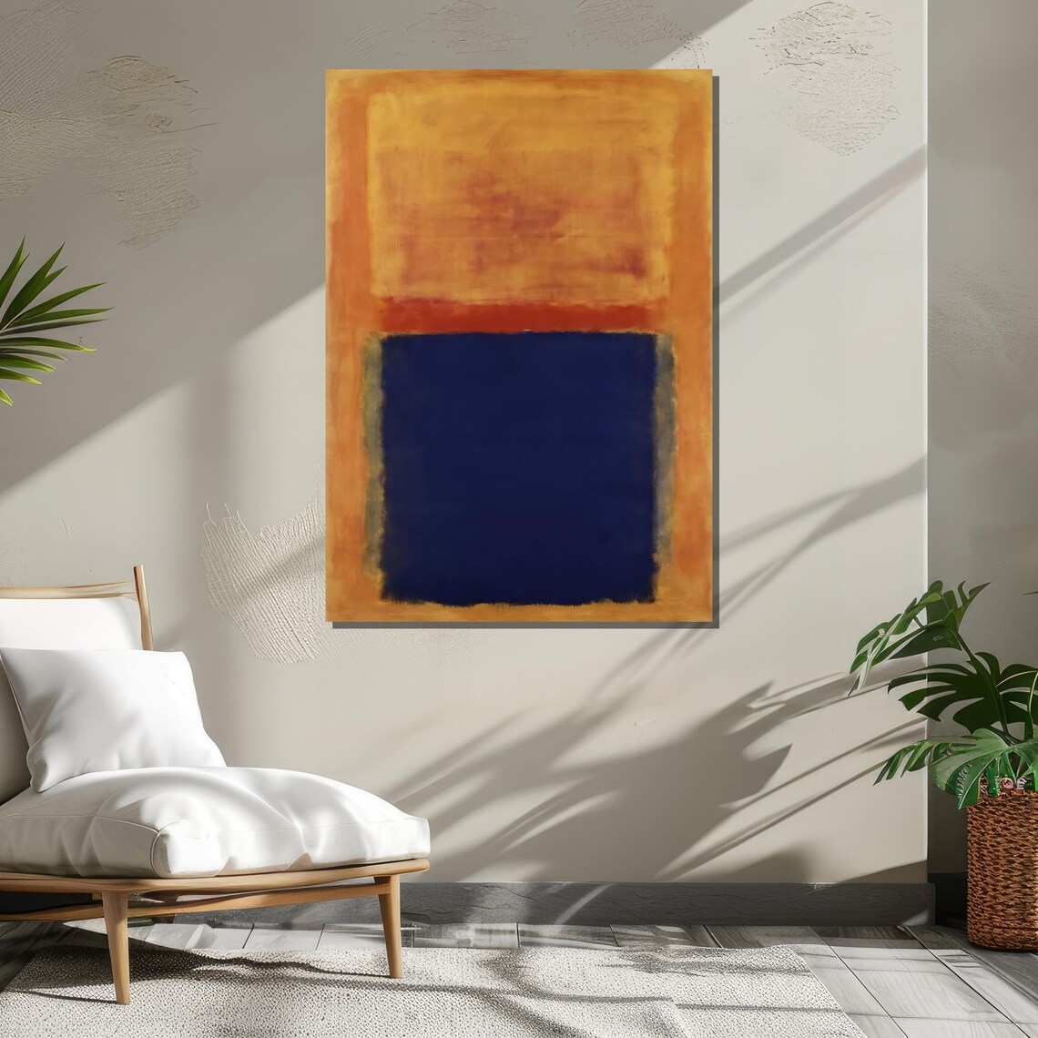 Navy Blue and Orange Gold Abstract Modern Color Field Art Poster - Image 3