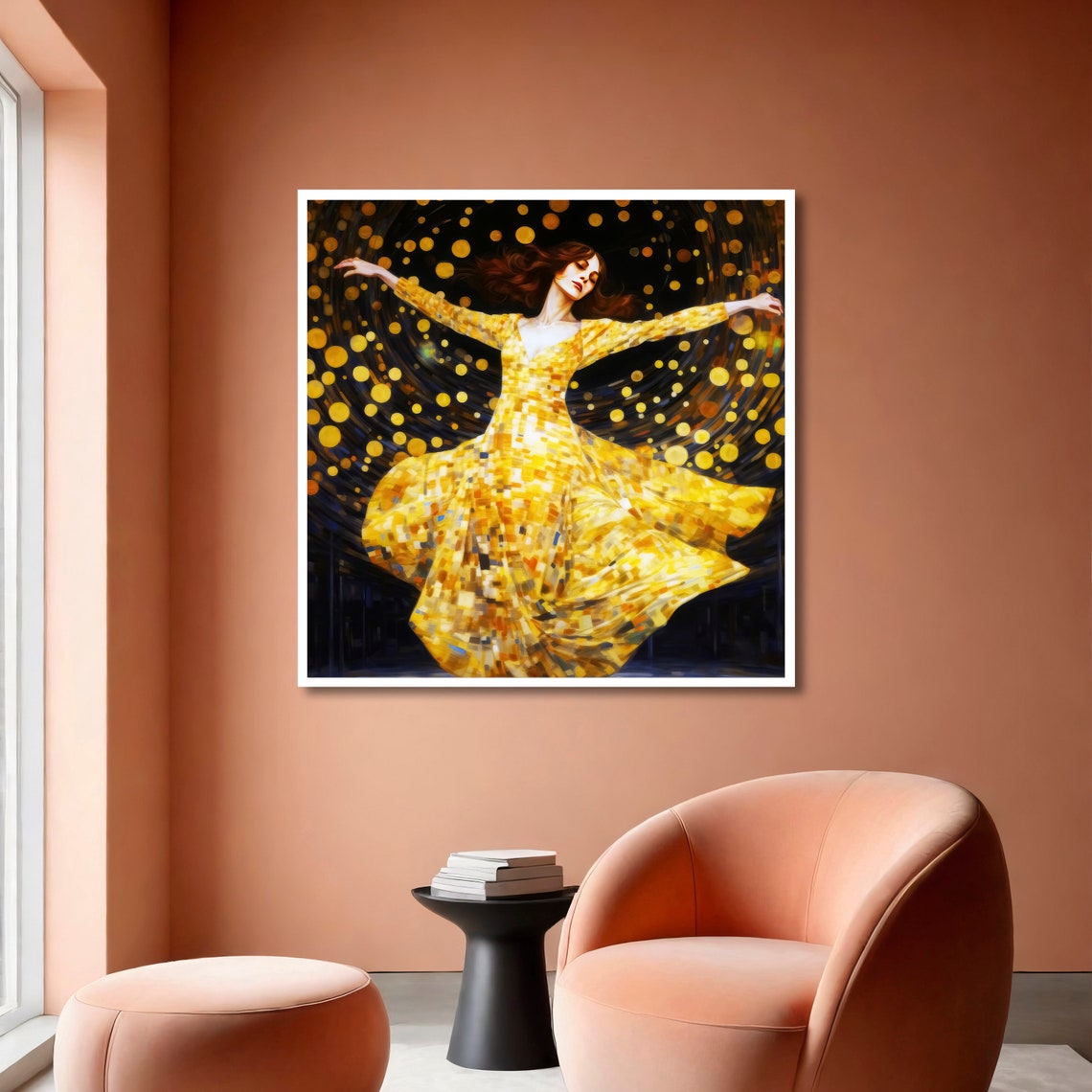 Golden Stardust Dancer Art Elegant Woman In Golden Dress Abstract Dance Painting Ready To Hang Wall Decor - Image 4