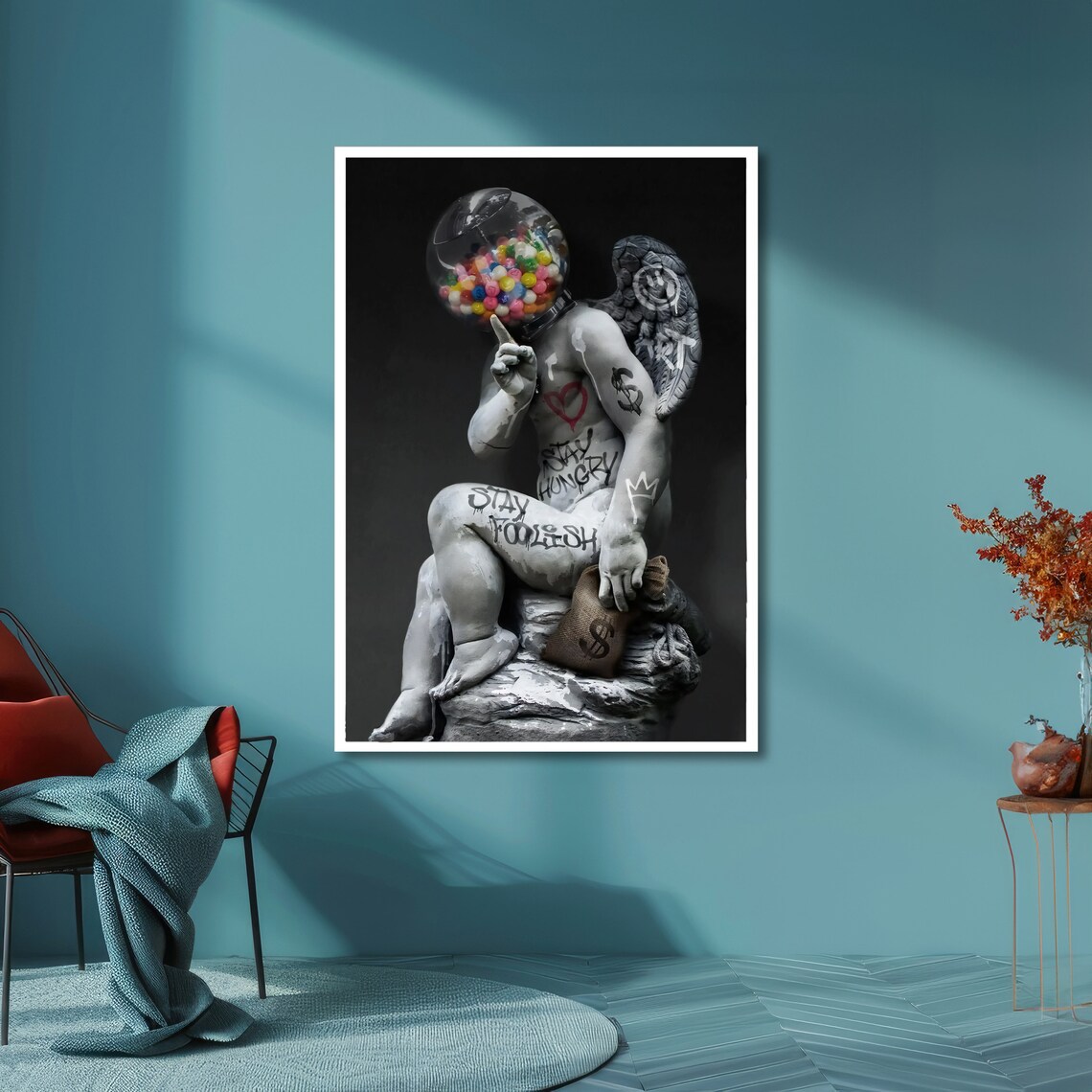 Gumball Angel Statue Graffiti Street Art Stay Hungry Foolish Poster - Image 5