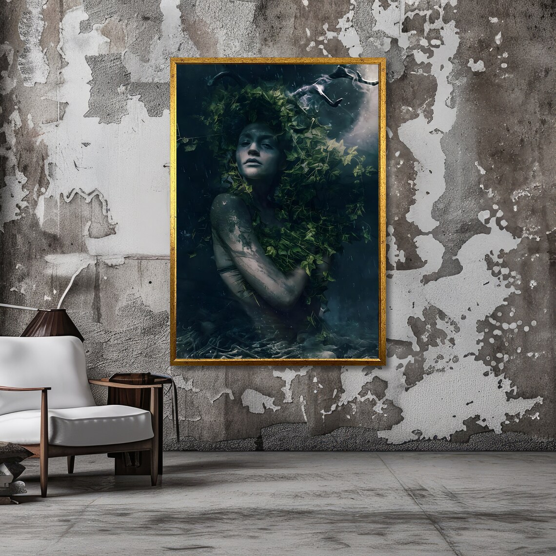 Dark Enchanted Woman Entwined In Ivy Leaves Surreal Moody Poster - Image 3
