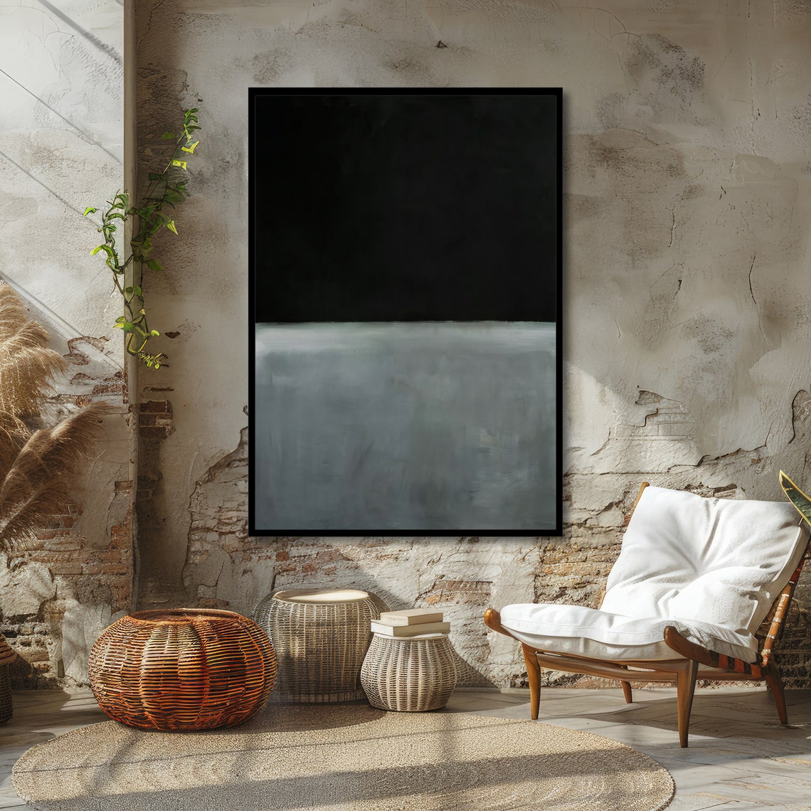 Meditative Black and Misty Grey Abstract Poster in Rothko Style - Image 4