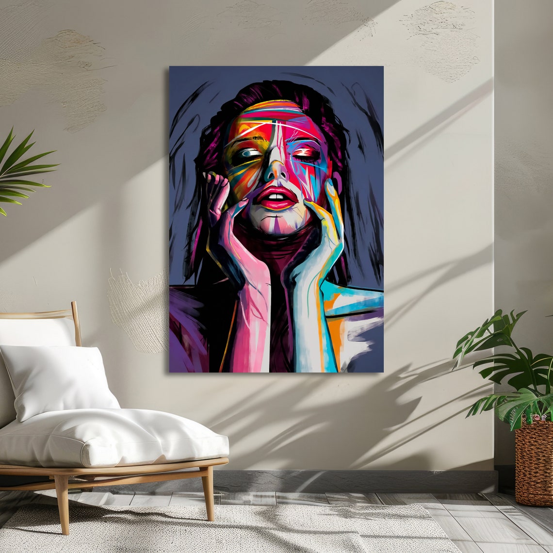 Colorful Abstract Woman Portrait Neon Expressionist Art Poster - Image 5