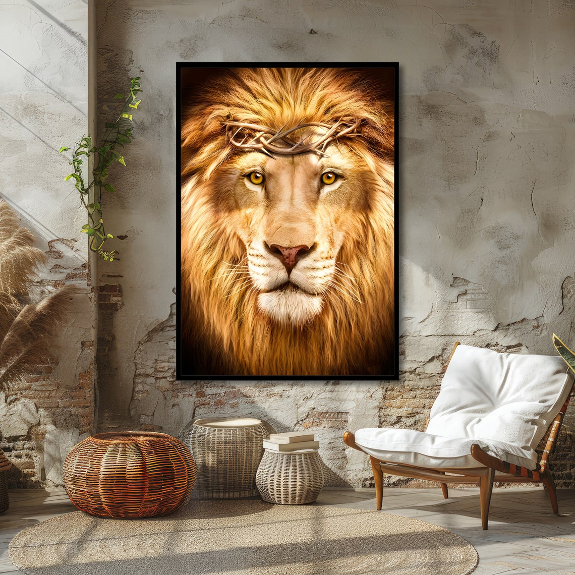 Lion of Judah Crowned with Thorns Majestic Religious Wall Poster - Image 4