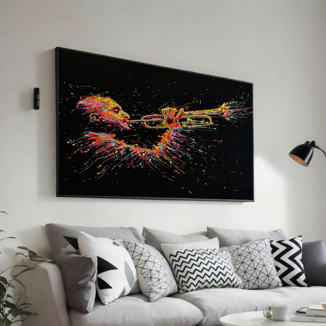 Colorful Jazz Trumpet Player Neon Splash Music Energy Poster