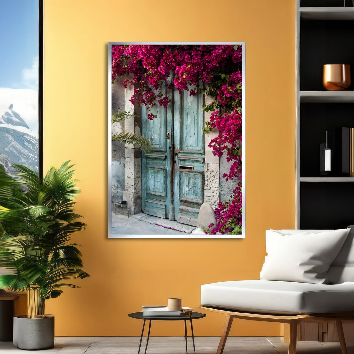 Rustic Blue Door With Pink Bougainvillea Mediterranean Poster - Image 2