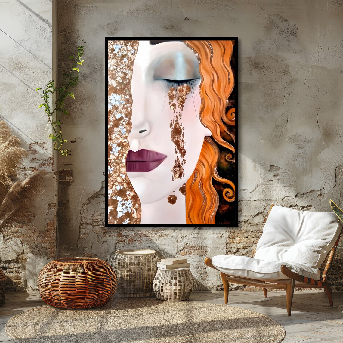 Copper Tears Golden Woman Portrait in Klimt Style Art Poster - Image 2