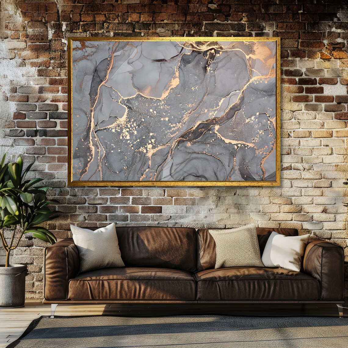 Abstract Gold And Grey Marble Art Luxury Marble Elegant Wall Decor Ready To Hang - Image 3