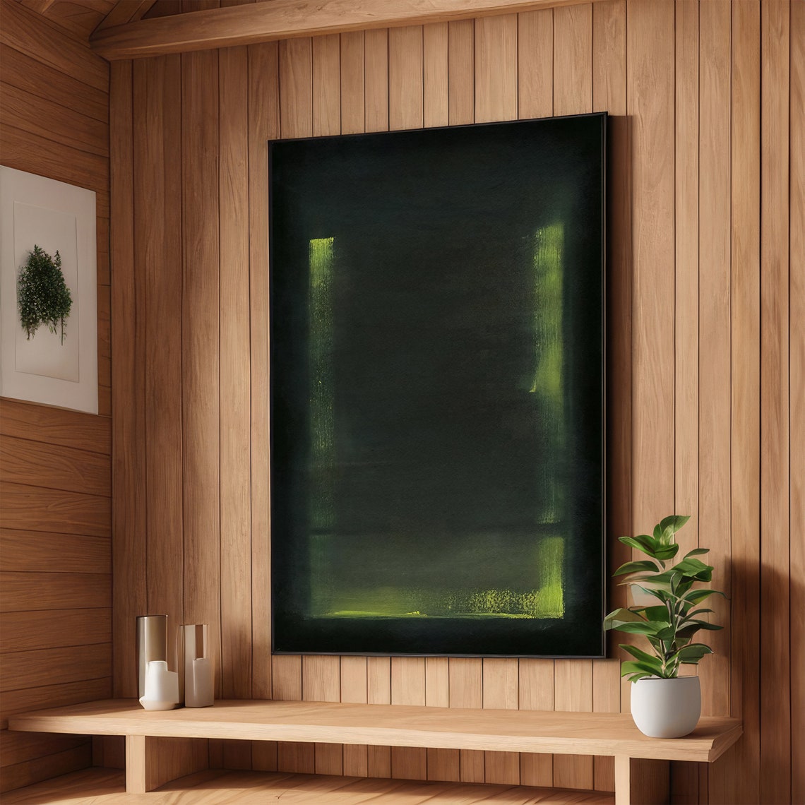 Subtle Dark Green Glow on Black Rothko Style Abstract Poster