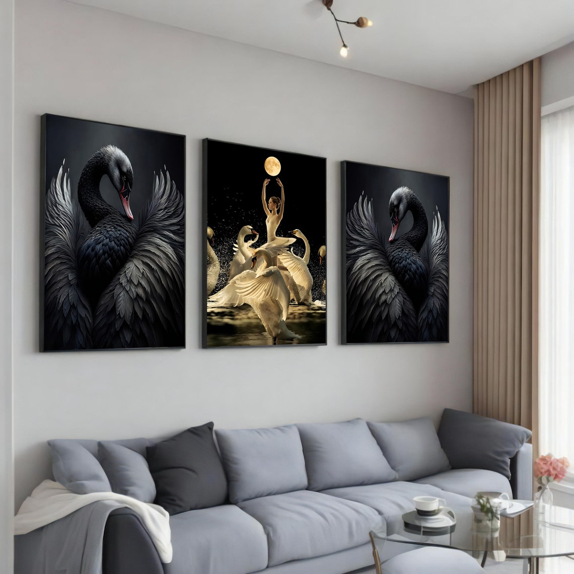 Moonlit Swan Ballerina Black Swan Triptych Ballet Dance Poster