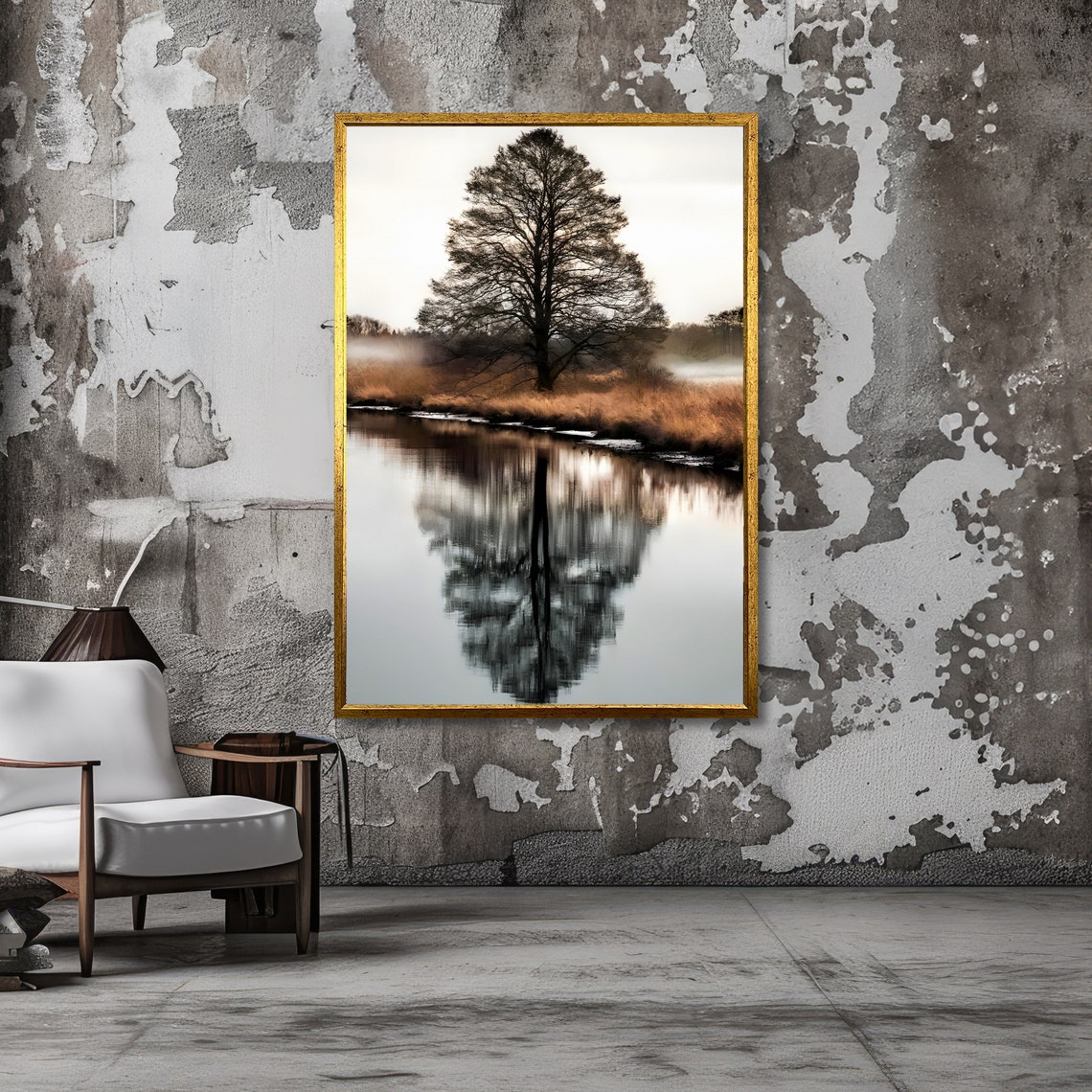 Serene Tree Reflection Nature Wall Peaceful Landscape Print Tranquil Tree Poster Wall Art Design Ready To Hang Decoration - Image 3