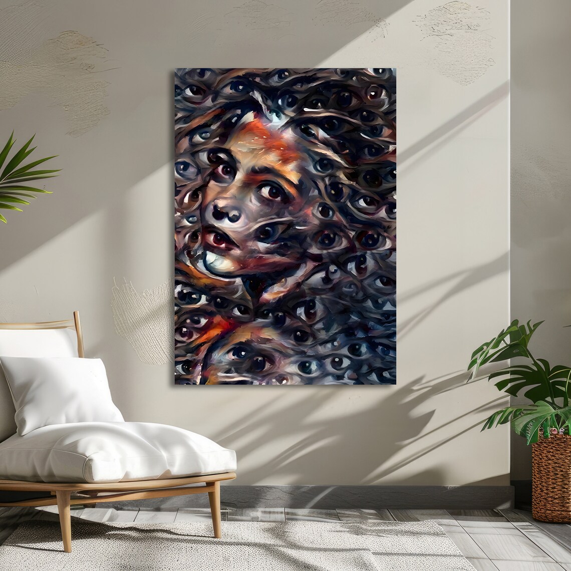 Surreal Woman Face Emerging From Swirling Dark Painted Eyes Art Poster - Image 5