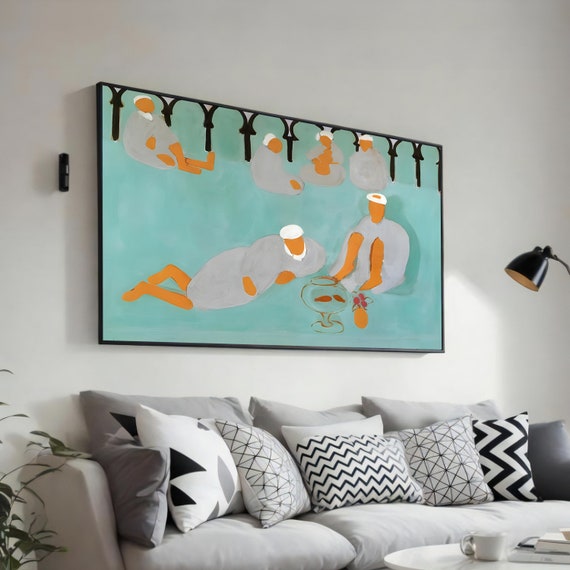 Bathers In Pool Matisse Inspired Art Bold Abstract Print Modern Wall Art Ready To Hang Decoration