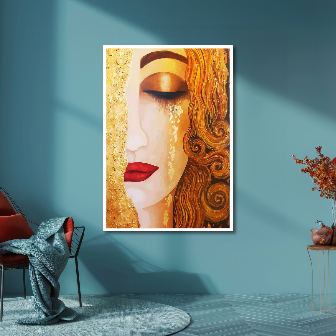Golden Serenity Abstract Woman Portrait with Gold Hair Poster - Image 6