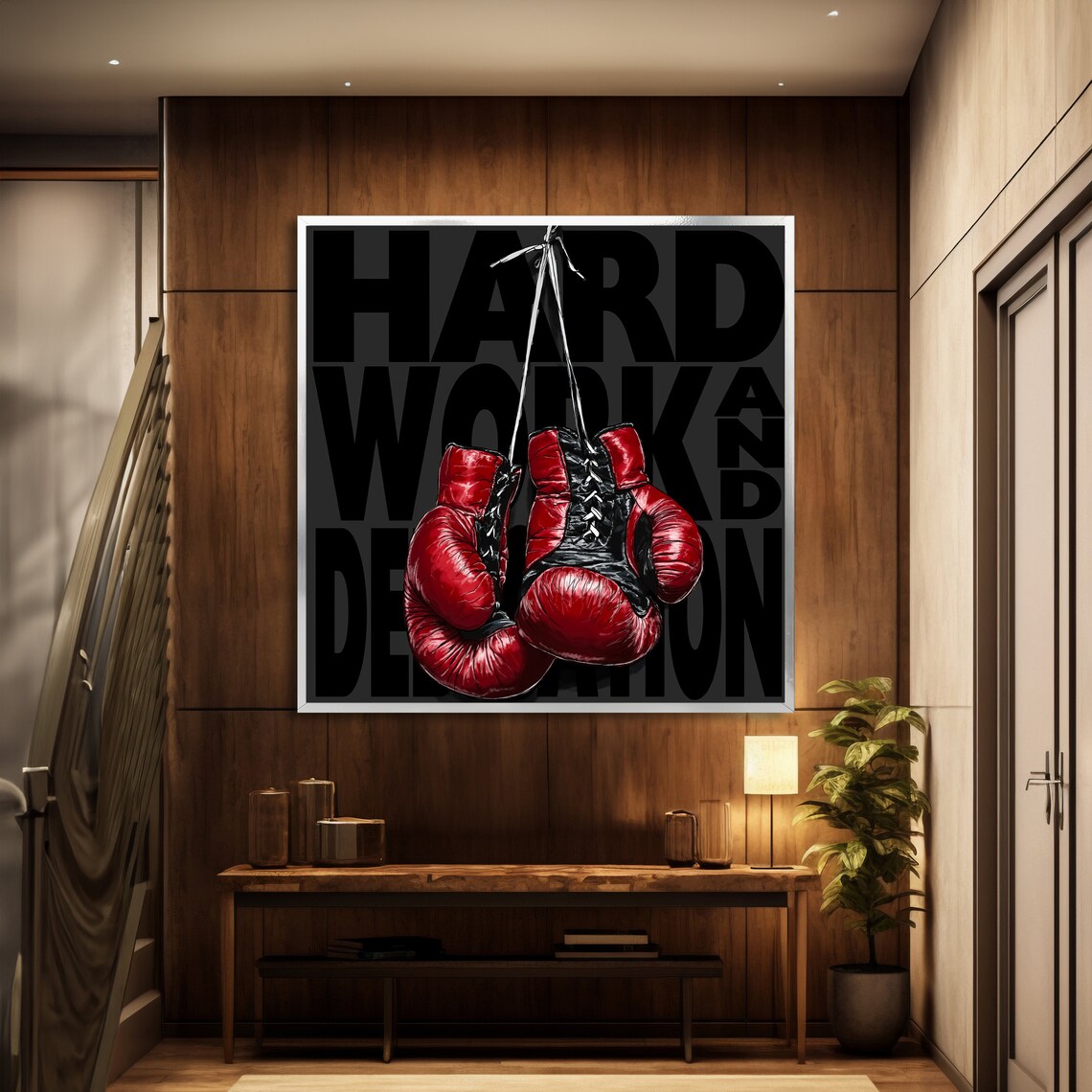 Hard Work and Dedication Quote With Red Boxing Gloves Motivational Art Poster - Image 5