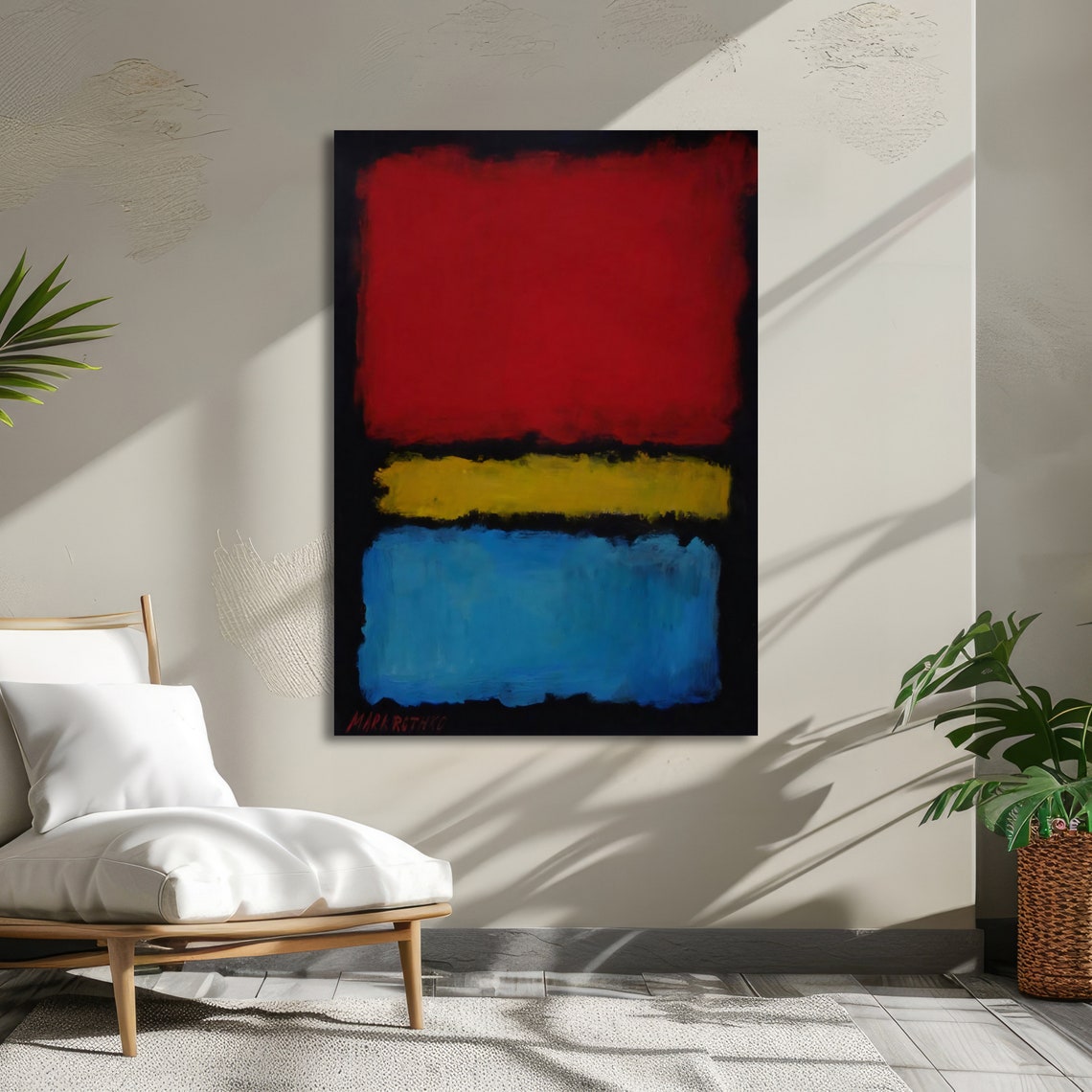 Bold Red Yellow and Blue Signed Abstract Poster in Rothko Style - Image 5