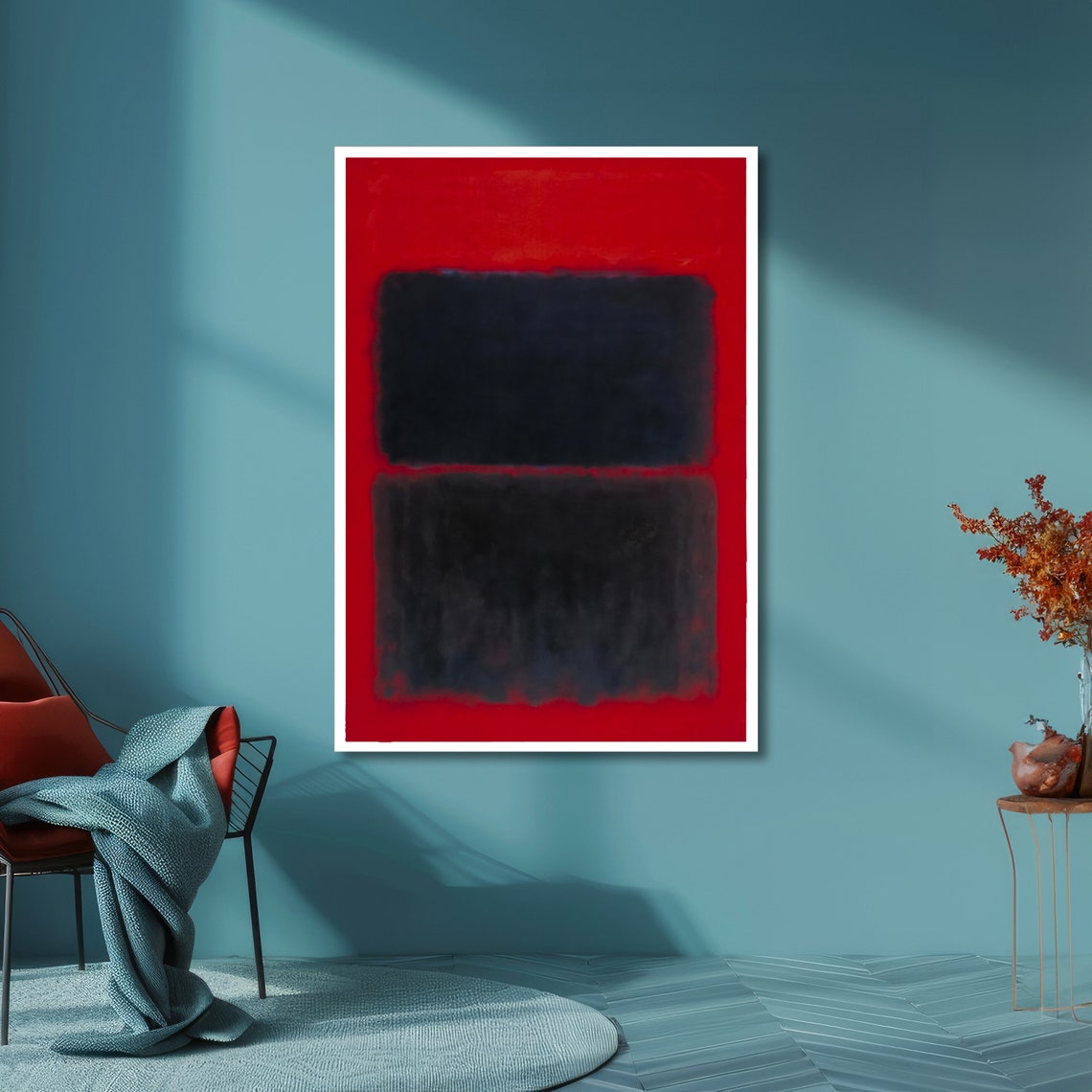 Bold Black on Crimson Red Rothko Style Abstract Color Poster - Image 6