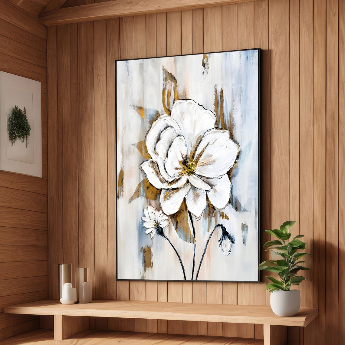 White Blossom Abstract Floral Painting Soft Modern Decor Poster