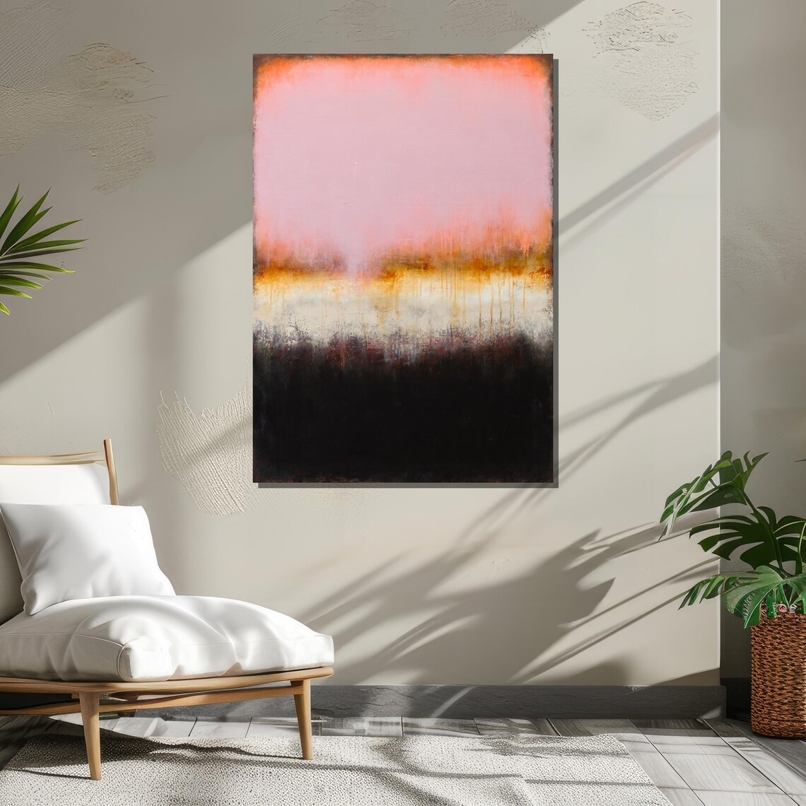 Pink Black And Fiery Orange Color Fields Rothko Inspired Art Atmospheric Wall Decor Ready To Hang Expressionist - Image 3