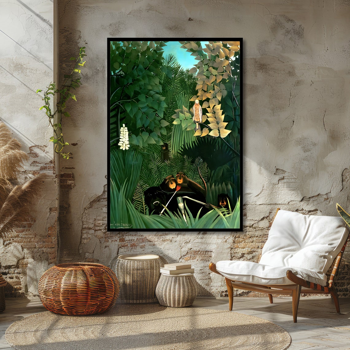 Rousseau Jungle with Monkeys and Tropical Bird Naive Art Poster - Image 4