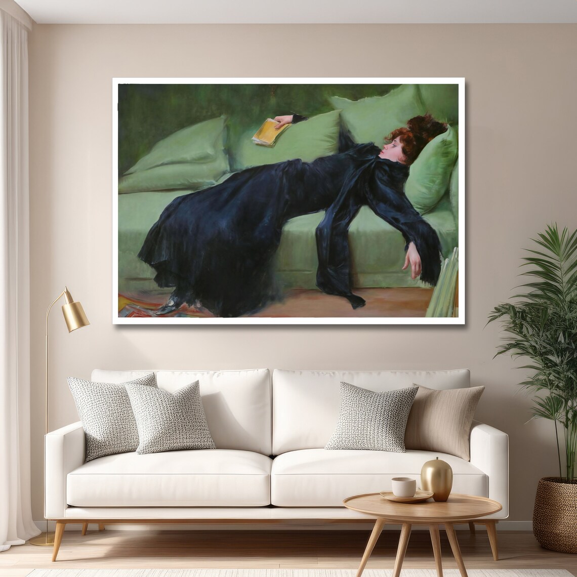 Boldini Repose Woman in Black Reclining on Green Sofa Art Poster - Image 6