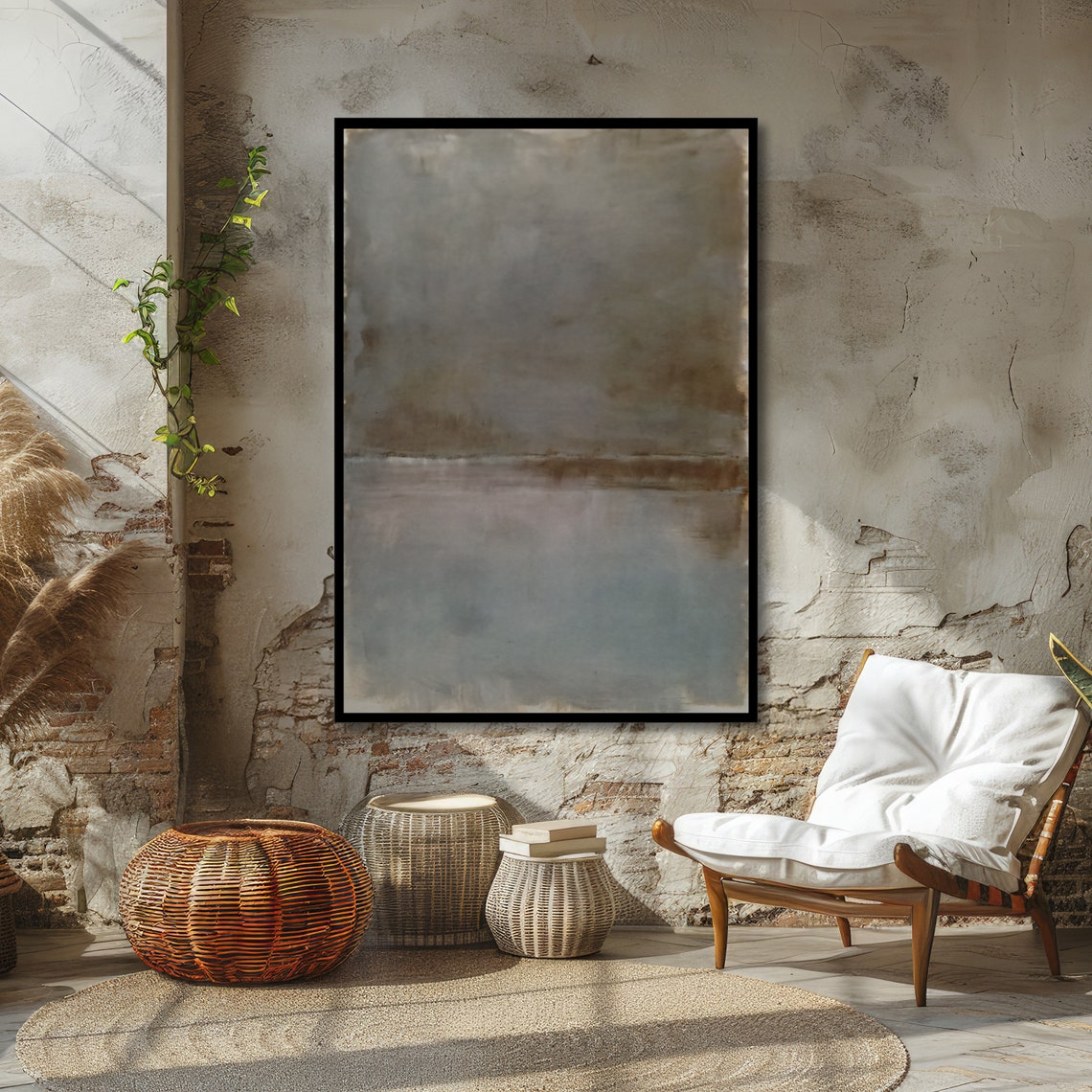 Gentle Soft Grey Brown and Blue Rothko Style Abstract Poster - Image 4
