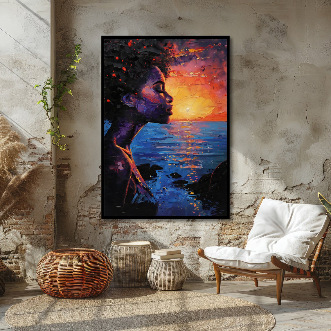 Sunset Serenity Abstract African Woman Art Vibrant Sunset Wall Decor Ready To Hang - Image 6