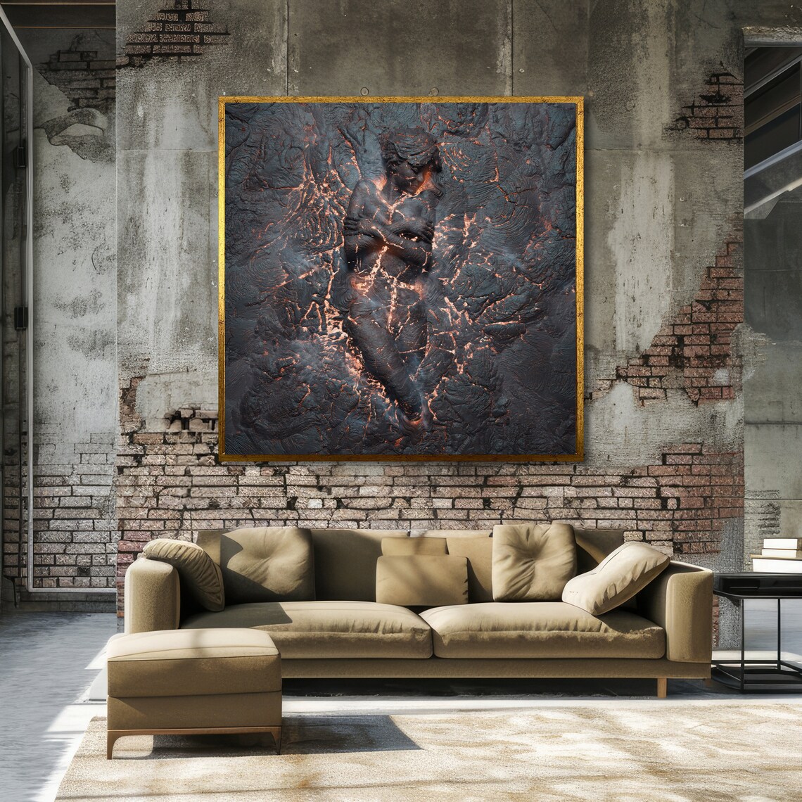 Molten Lava Embrace Couple Textured Dark Volcanic Rock Poster - Image 3