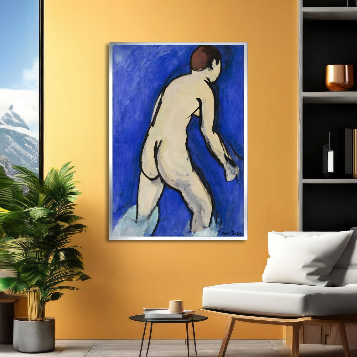 Blue Nude Matisse Inspired Art Bold Abstract Print Modern Wall Art Ready To Hang Decoration - Image 2