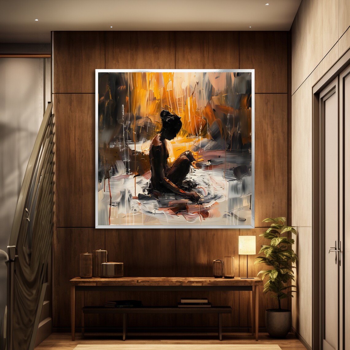 Abstract Emotional Silhouette of a Seated Woman Bold Art Poster - Image 2