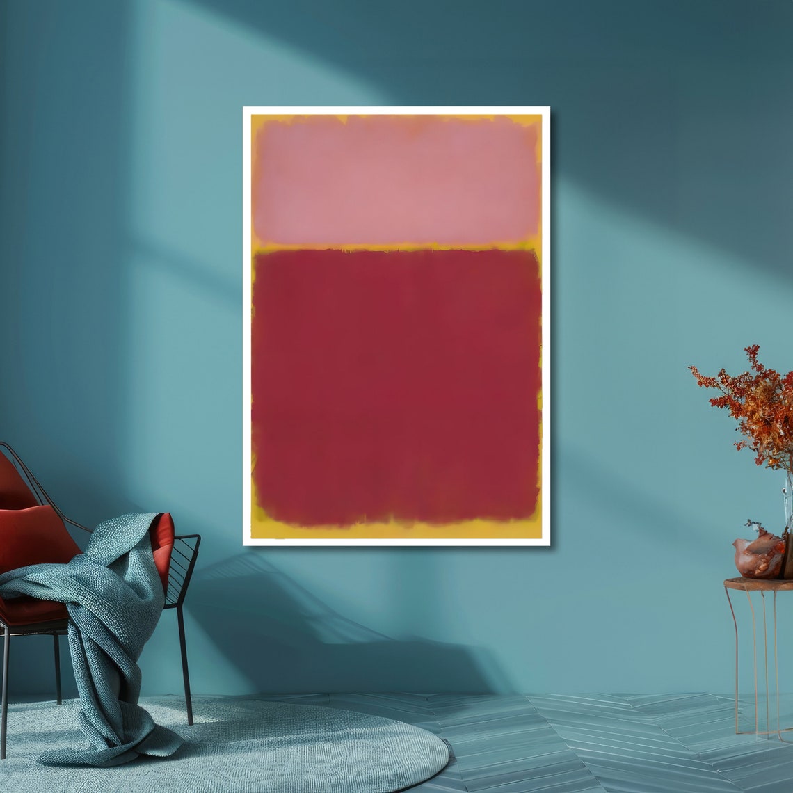 Tender Blush Pink and Crimson Rothko Style Abstract Color Poster - Image 6