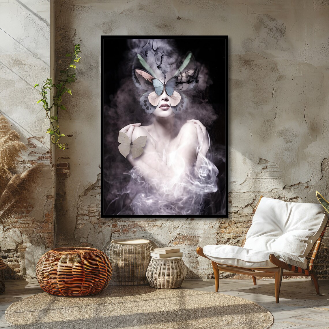 Ethereal Woman Butterfly Mask Smoke Surreal Portrait Art Poster - Image 4